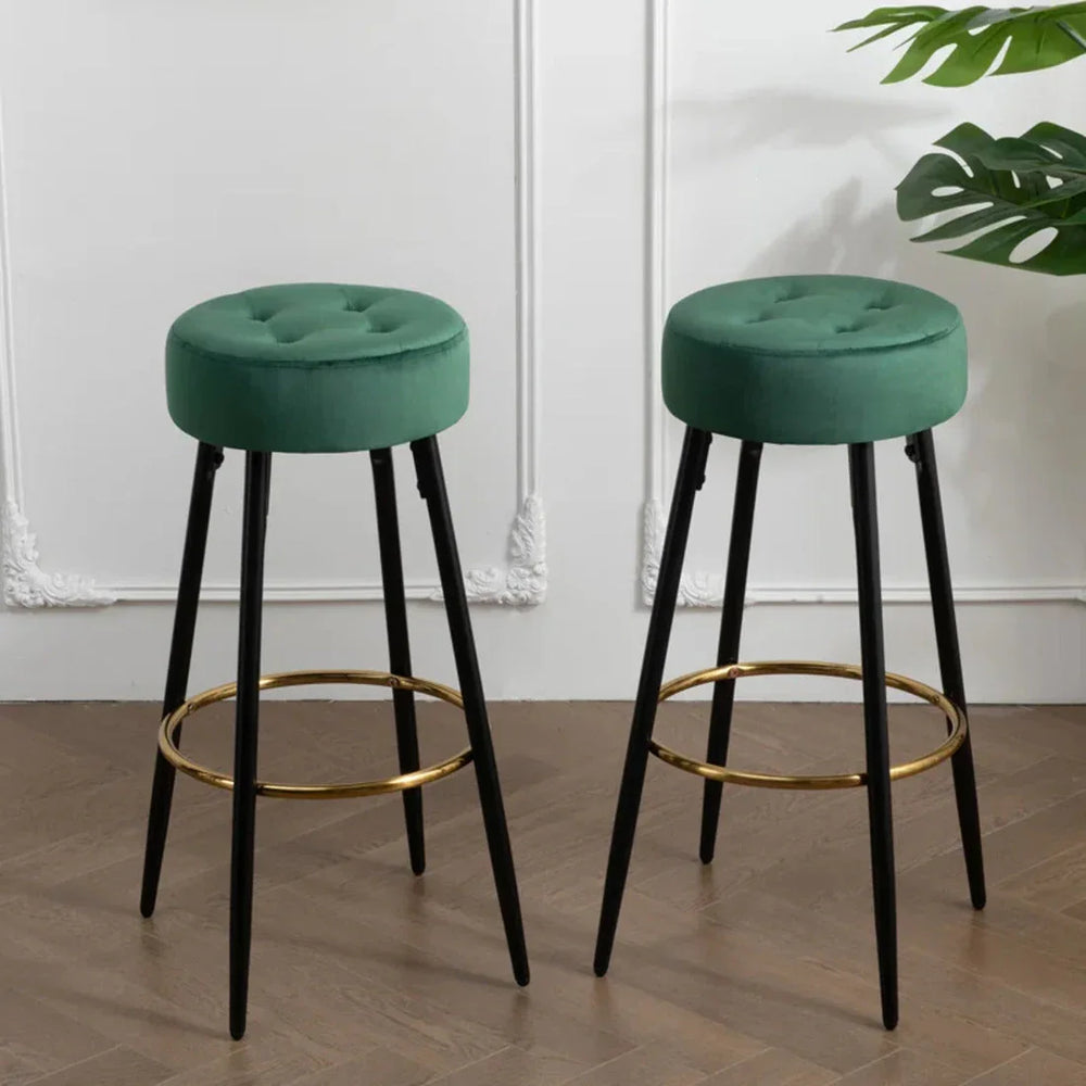 Plush Comfy Velvet Green Bar Stool / High Stool - All India Decor