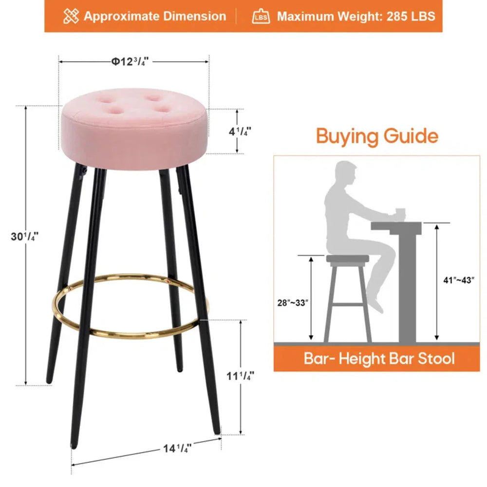 Plush Comfy Velvet Pink Bar Stool / High Stool - All India Decor