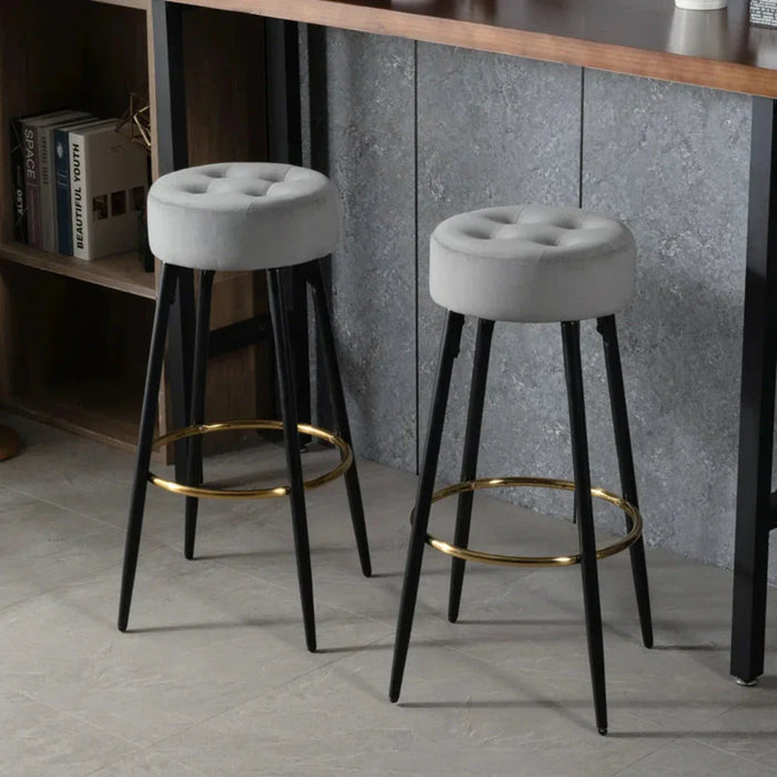 Plush Comfy Velvet Grey Bar Stool / High Stool - All India Decor