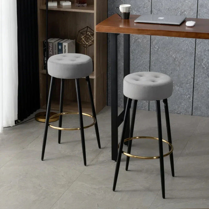 Plush Comfy Velvet Grey Bar Stool / High Stool - All India Decor