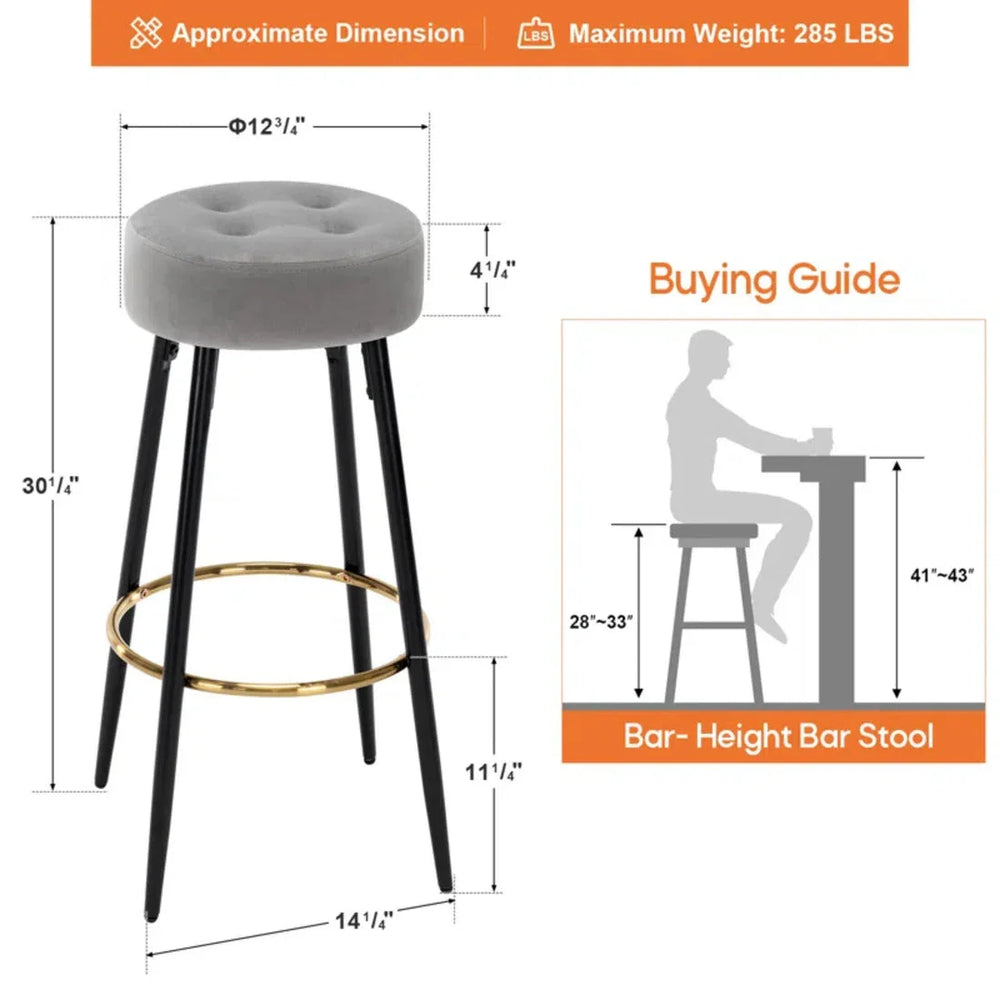 Plush Comfy Velvet Grey Bar Stool / High Stool - All India Decor