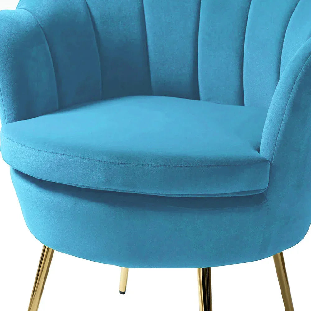 Shell Motif Luxury Sky Blue Velvet Lounge Chair - All India Decor