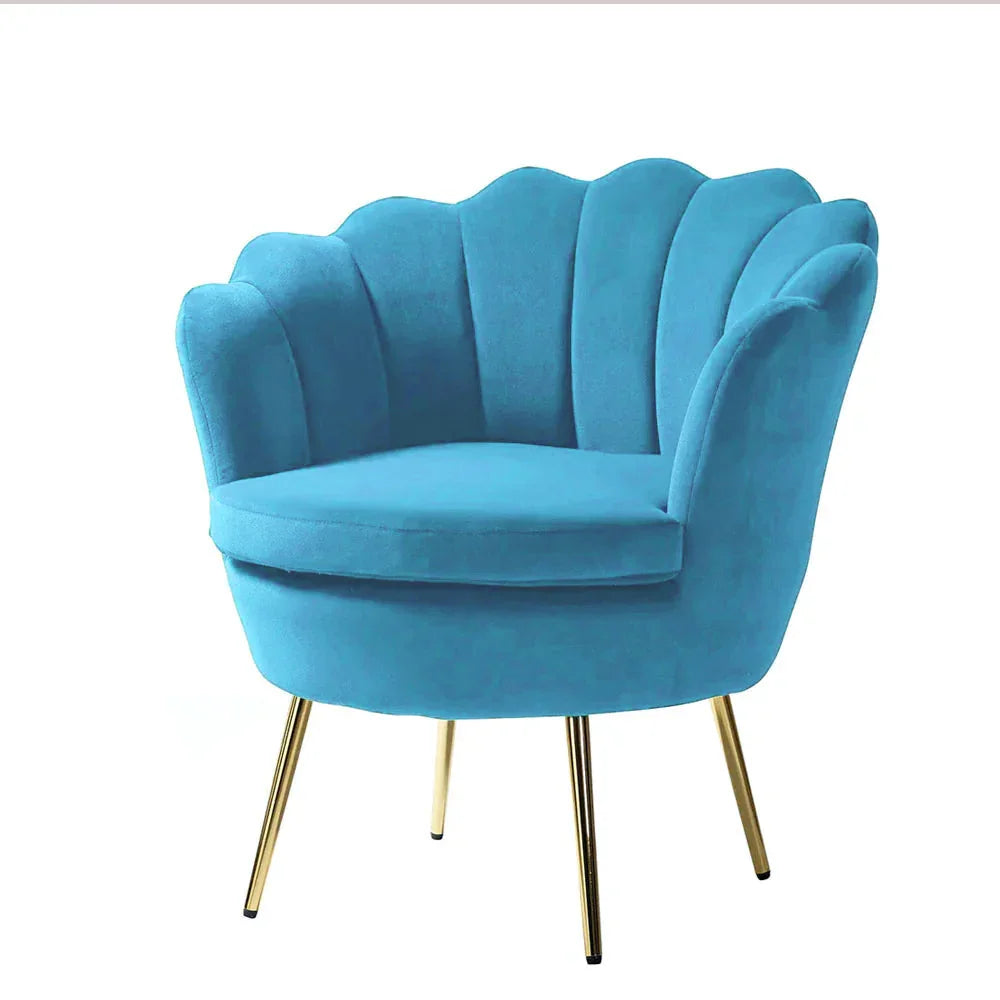 Shell Motif Luxury Sky Blue Velvet Lounge Chair - All India Decor