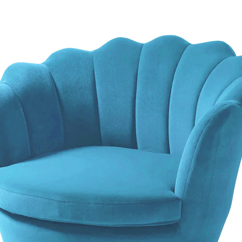 Shell Motif Luxury Sky Blue Velvet Lounge Chair - All India Decor