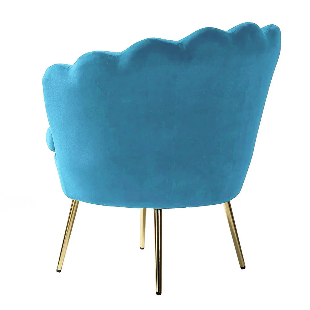 Shell Motif Luxury Sky Blue Velvet Lounge Chair - All India Decor