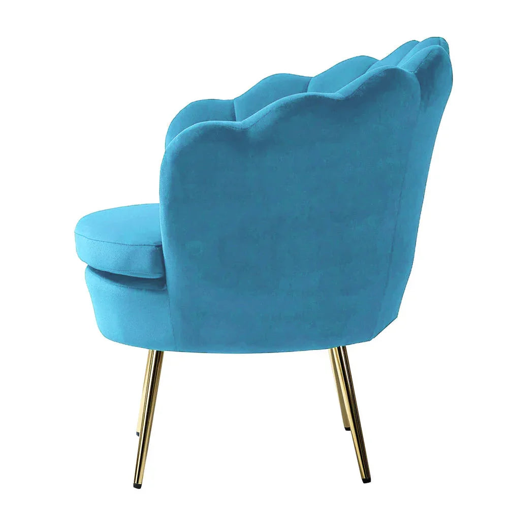 Shell Motif Luxury Sky Blue Velvet Lounge Chair - All India Decor
