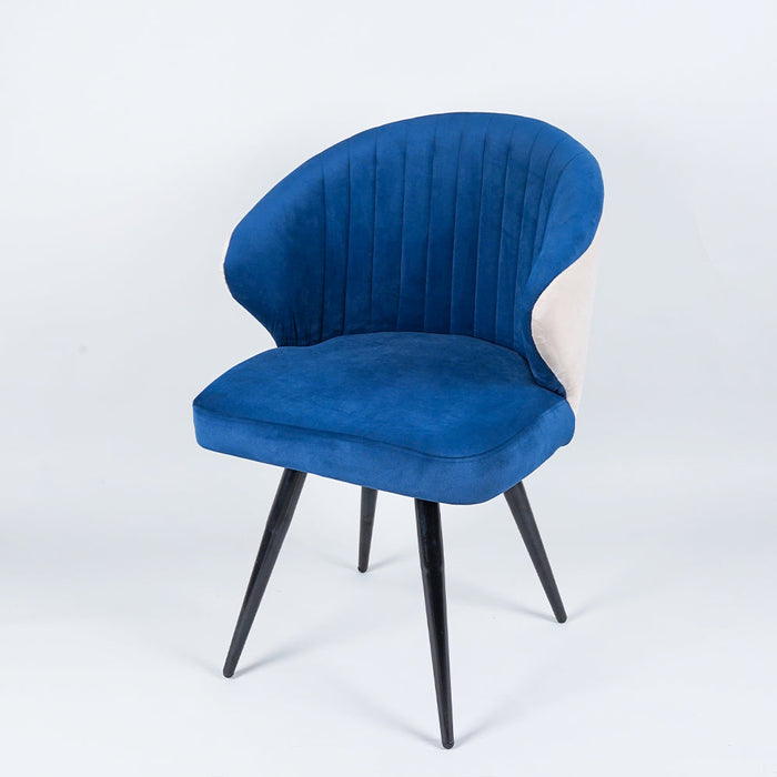 Dual-Colored Blue & Cream Velvet Lounge Chair