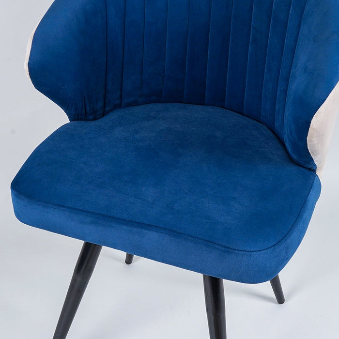 Dual-Colored Blue & Cream Velvet Lounge Chair