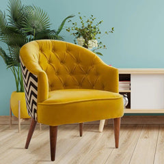 Yellow Wide Backrest Velvet Lounge Chair