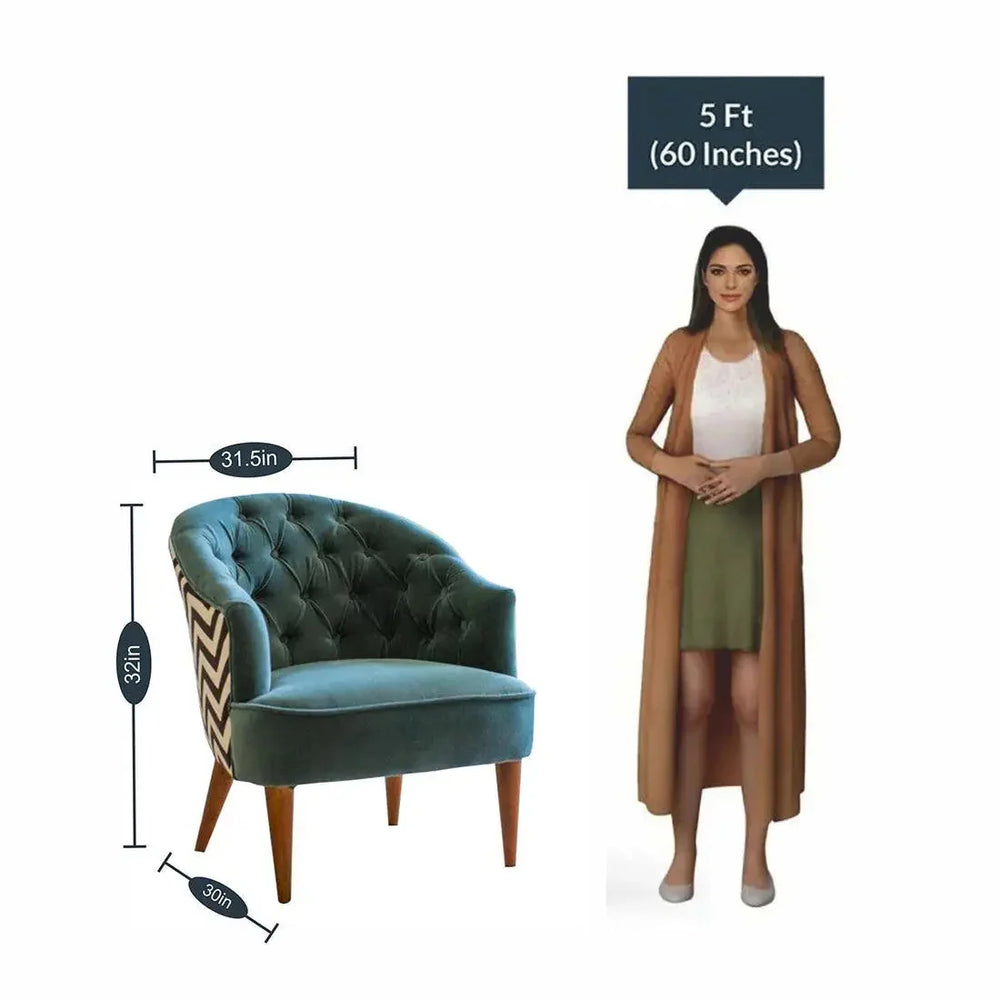 Sea Green Wide Backrest Velvet Lounge Chair - All India Decor