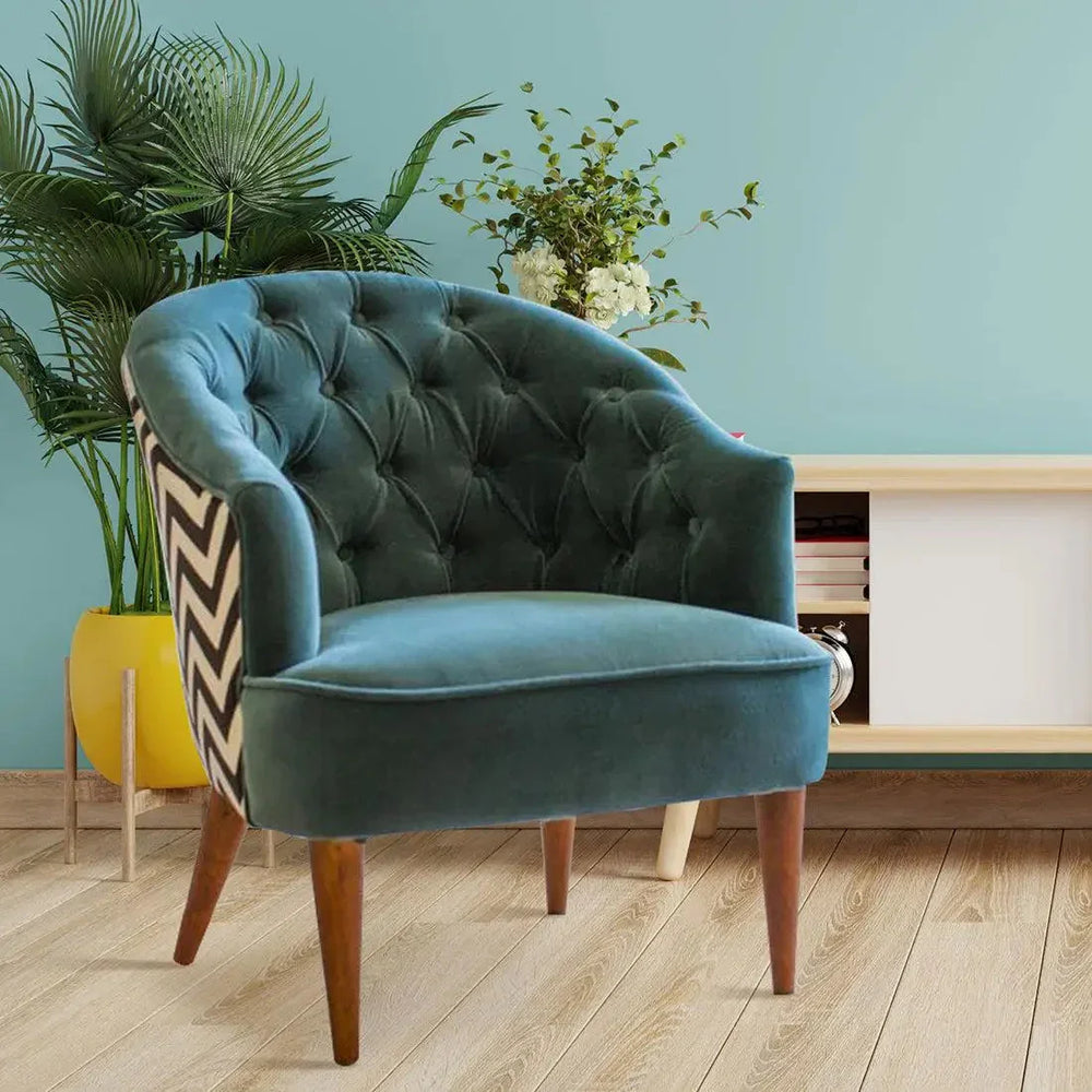 Sea Green Wide Backrest Velvet Lounge Chair - All India Decor
