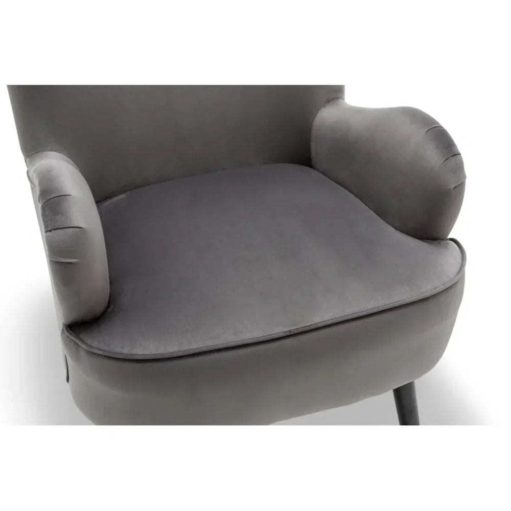 Luxury Grey Velvet Lounge Chair With Ottoman - All India Decor