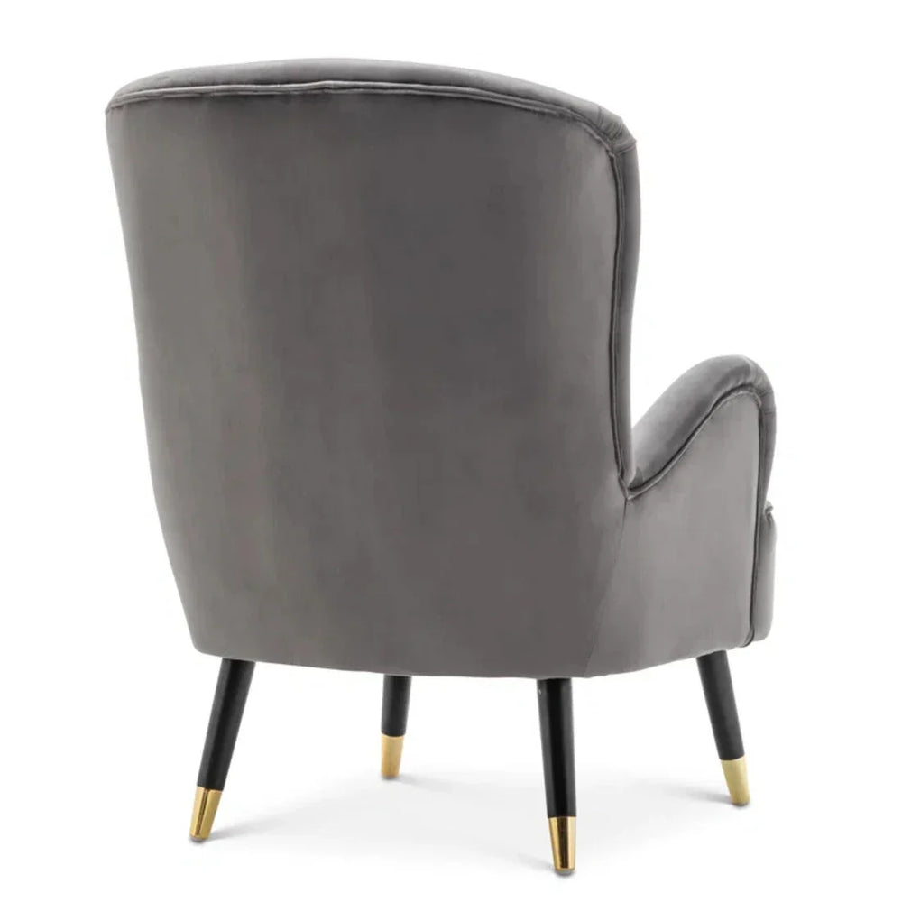 Luxury Grey Velvet Lounge Chair With Ottoman - All India Decor