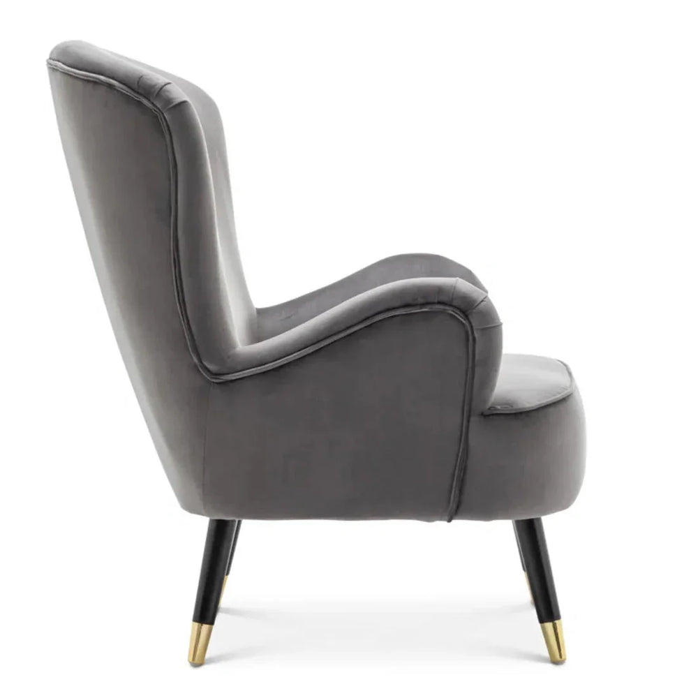 Luxury Grey Velvet Lounge Chair With Ottoman - All India Decor