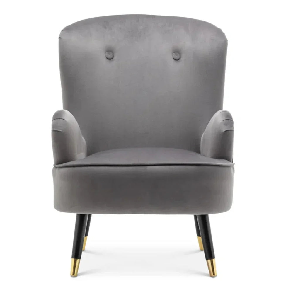 Luxury Grey Velvet Lounge Chair With Ottoman - All India Decor