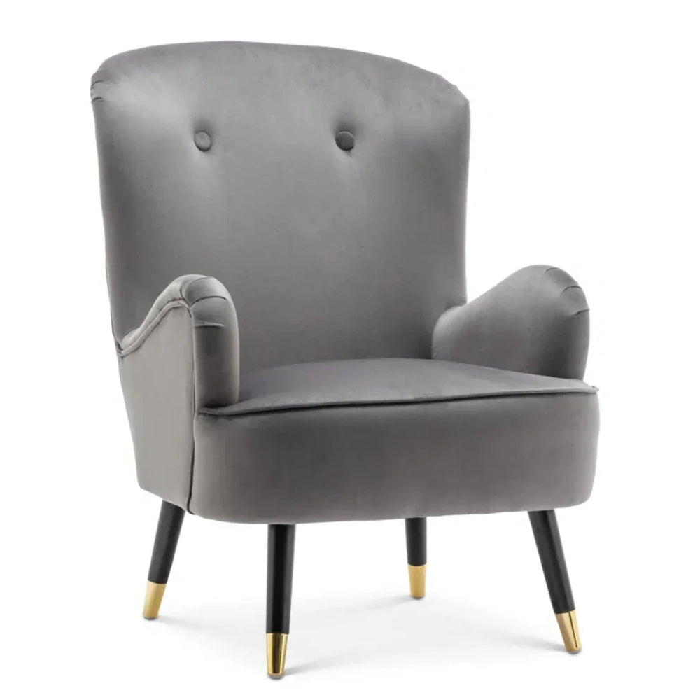 Luxury Grey Velvet Lounge Chair With Ottoman - All India Decor