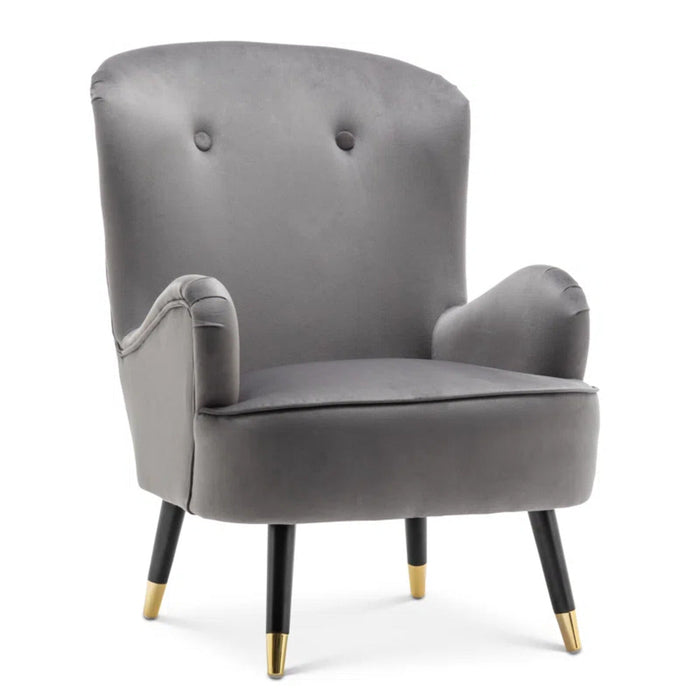 Luxury Grey Velvet Lounge Chair With Ottoman