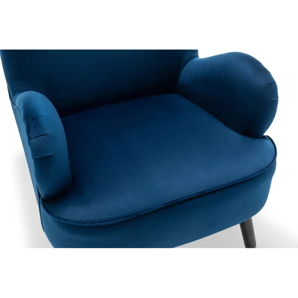 Luxury Navy Blue Velvet Lounge Chair With Ottoman - All India Decor