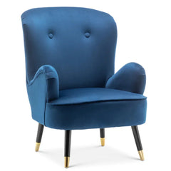 Luxury Navy Blue Velvet Lounge Chair With Ottoman - All India Decor