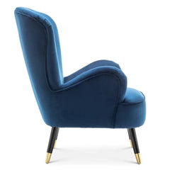 Luxury Navy Blue Velvet Lounge Chair With Ottoman - All India Decor