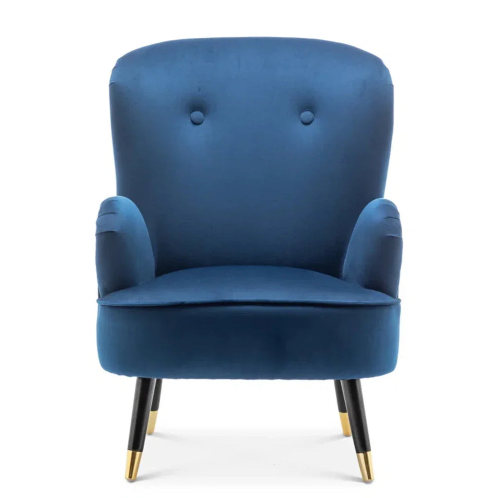 Luxury Navy Blue Velvet Lounge Chair With Ottoman - All India Decor