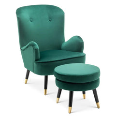 Luxury Green Velvet Lounge Chair With Ottoman - All India Decor