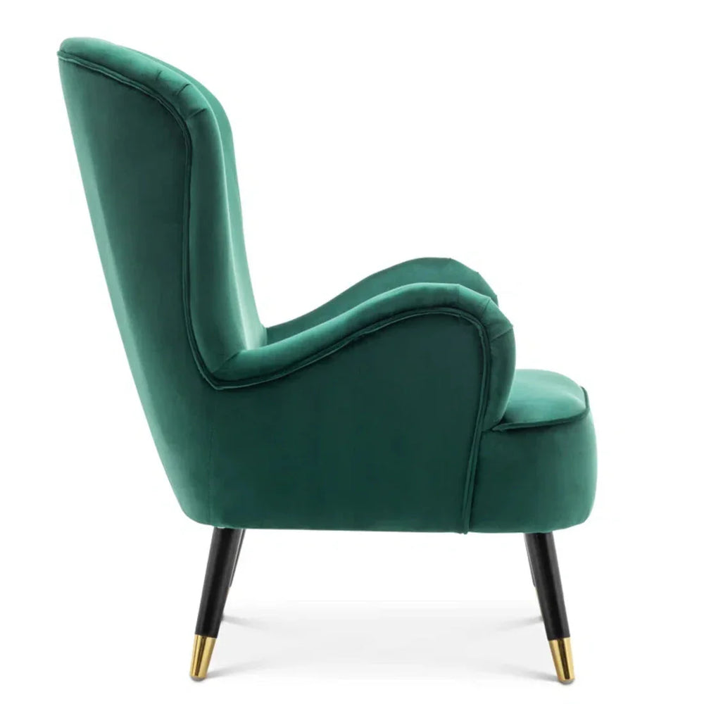 Luxury Green Velvet Lounge Chair With Ottoman - All India Decor