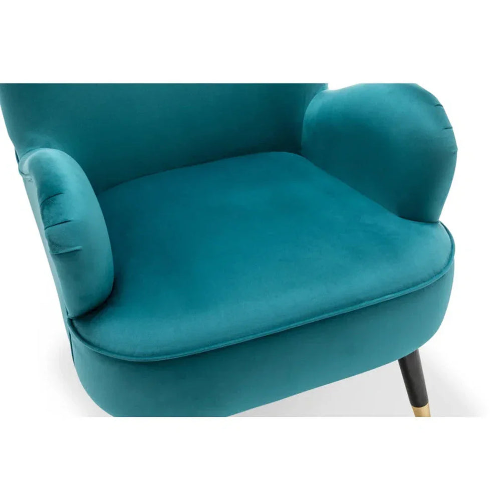 Luxury Turquoise Velvet Lounge Chair With Ottoman - All India Decor