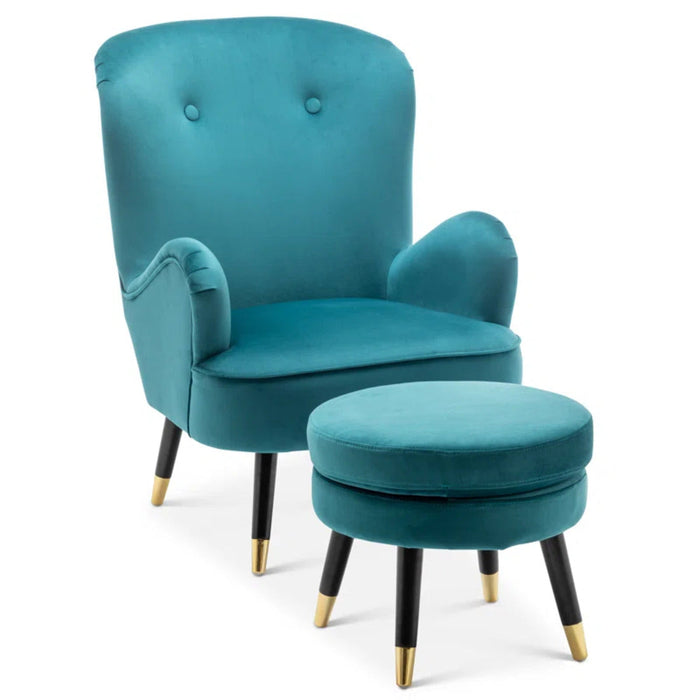 Luxury Turquoise Velvet Lounge Chair With Ottoman