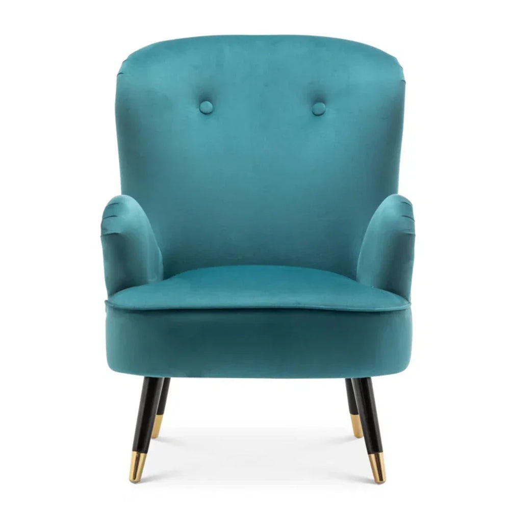 Luxury Turquoise Velvet Lounge Chair With Ottoman - All India Decor