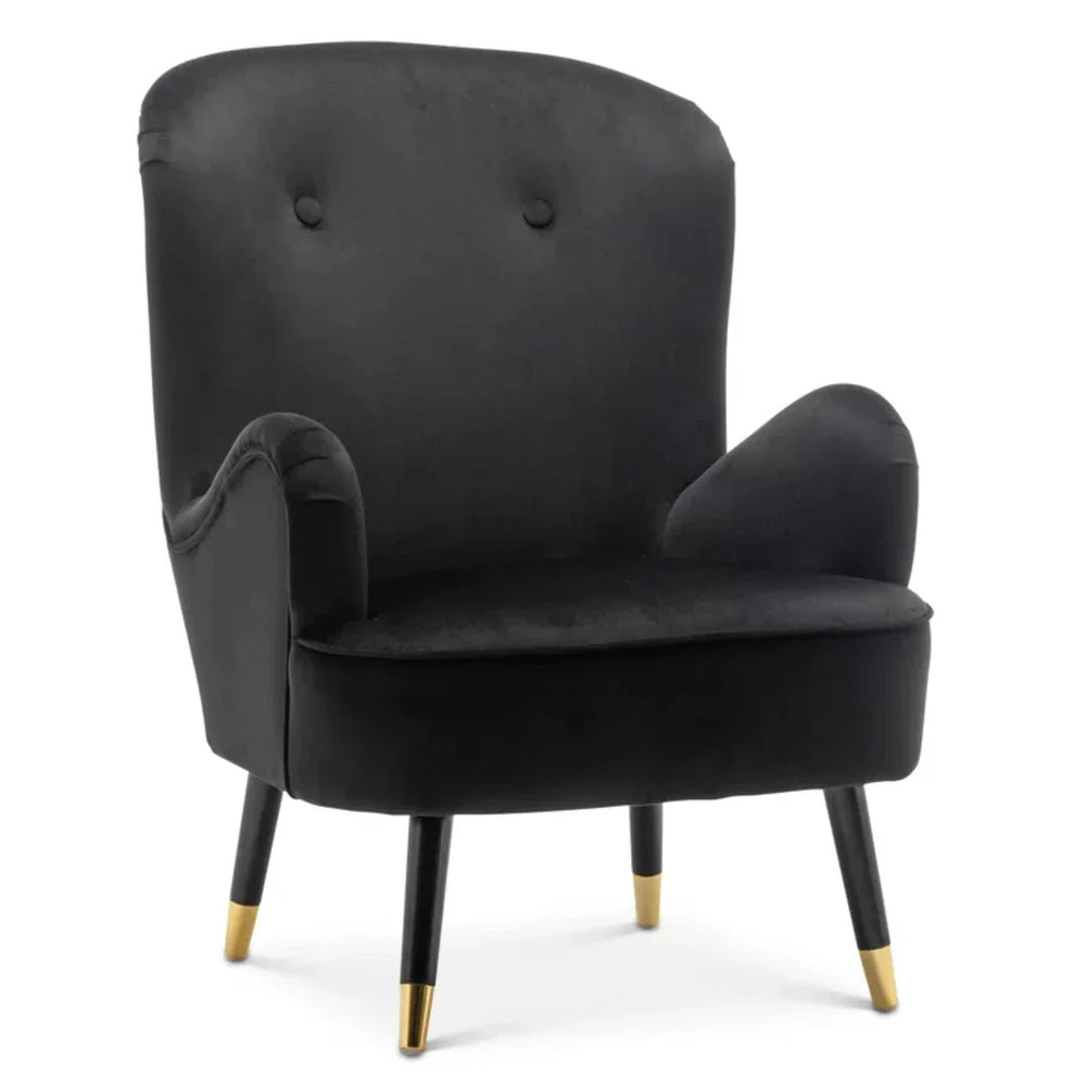 Luxury Black Velvet Lounge Chair With Ottoman - All India Decor