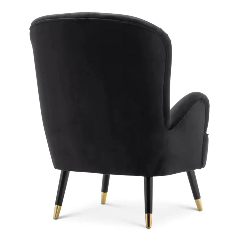 Luxury Black Velvet Lounge Chair With Ottoman - All India Decor