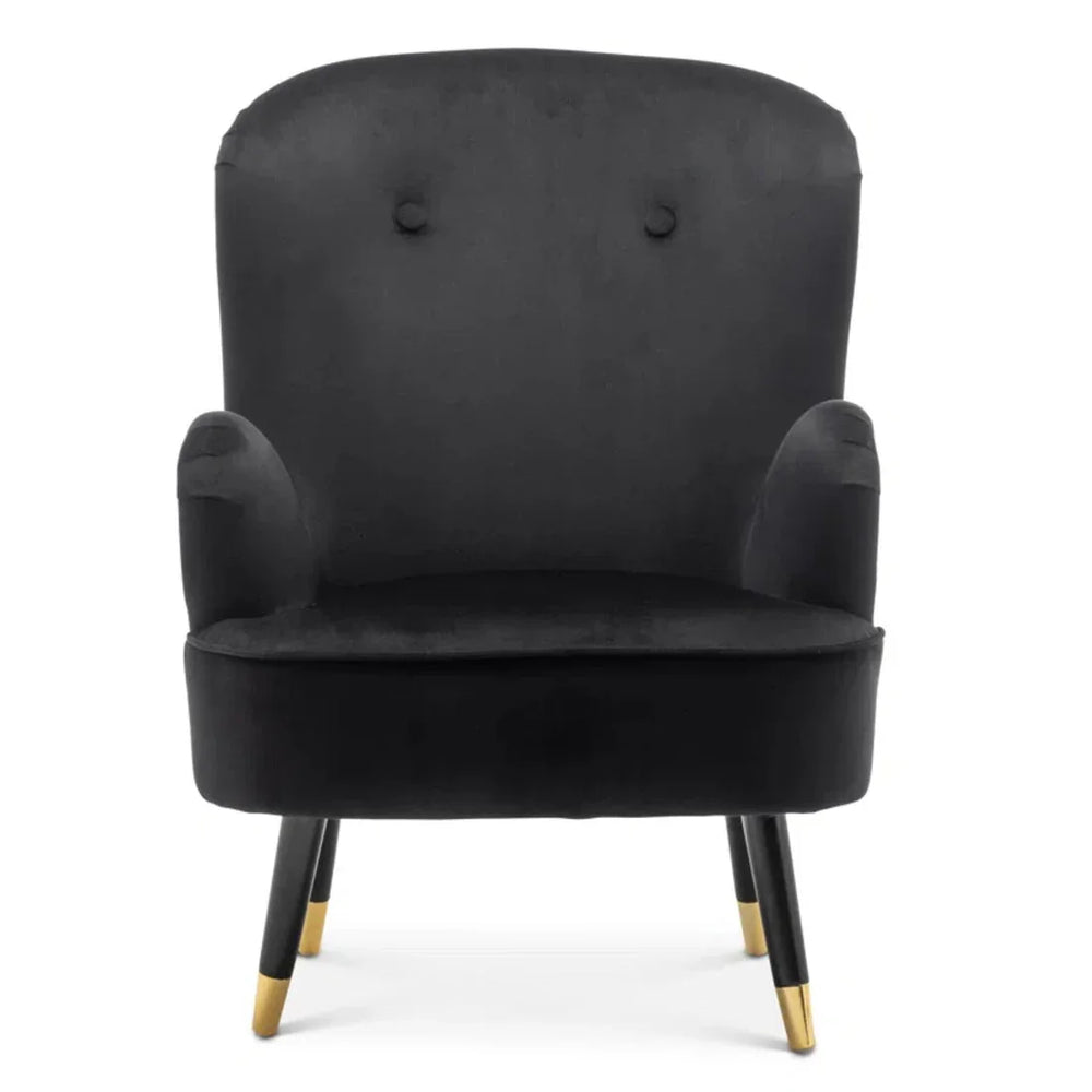 Luxury Black Velvet Lounge Chair With Ottoman - All India Decor