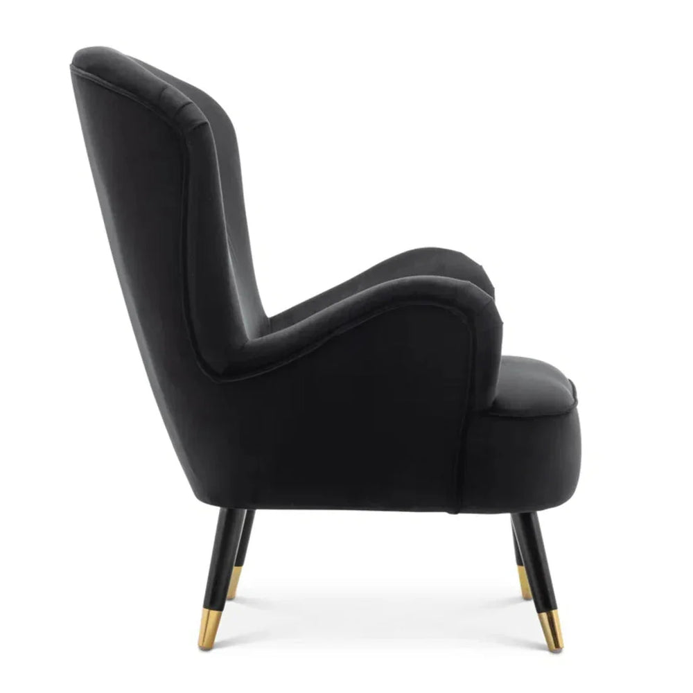 Luxury Black Velvet Lounge Chair With Ottoman - All India Decor
