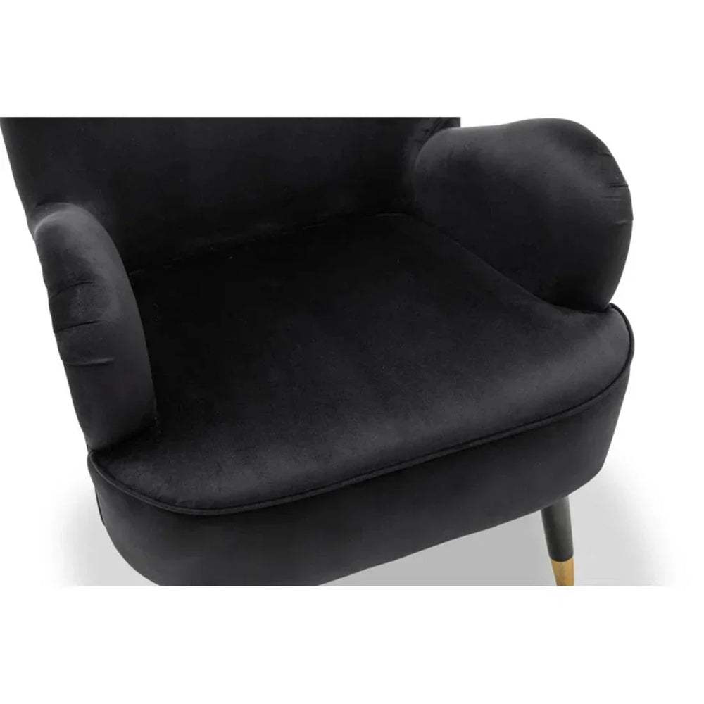 Luxury Black Velvet Lounge Chair With Ottoman - All India Decor