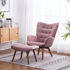 Tufted Curvy Long Back Peach Lounge Chair With Ottoman - All India Decor