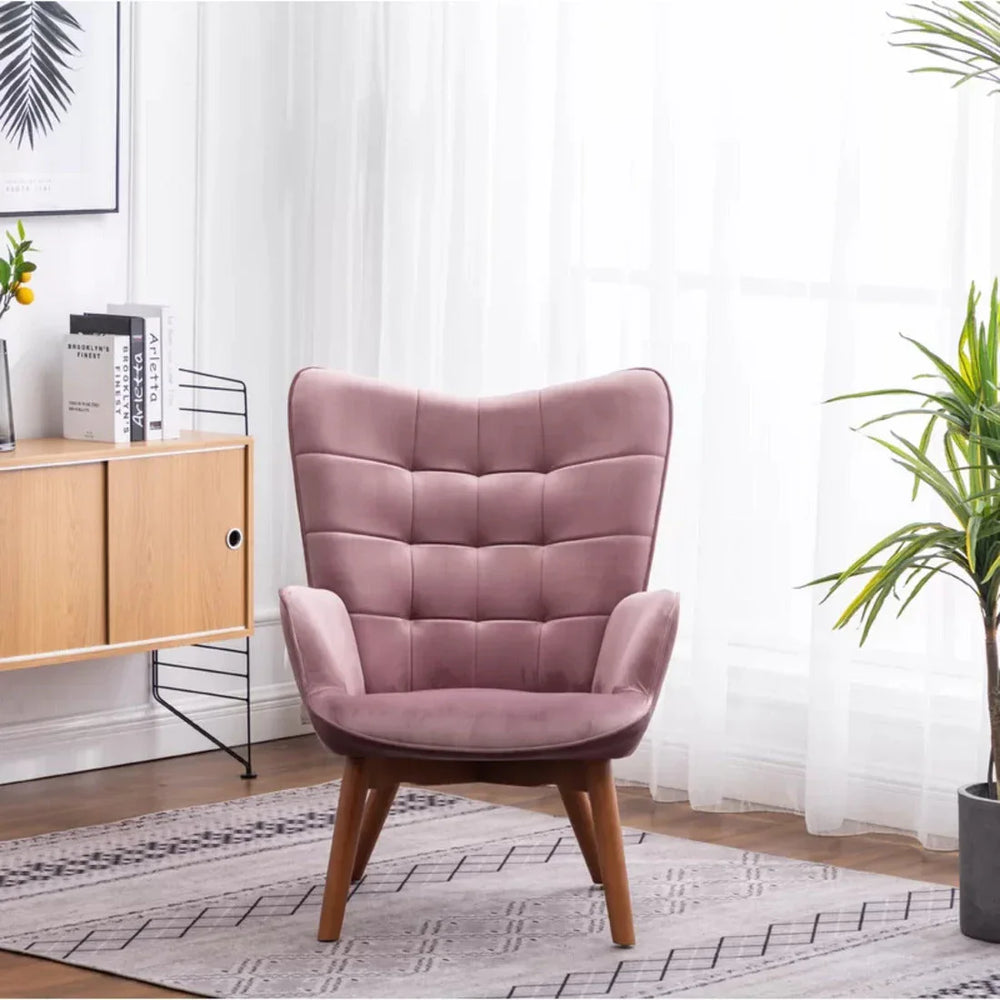 Tufted Curvy Long Back Peach Lounge Chair With Ottoman - All India Decor