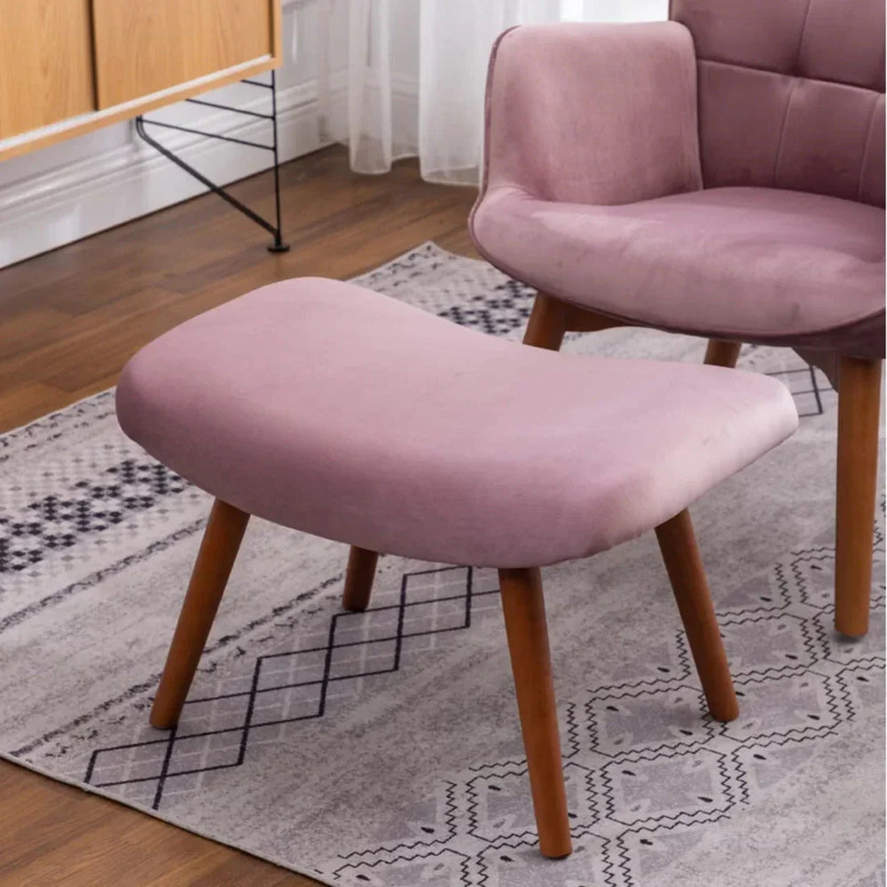 Tufted Curvy Long Back Peach Lounge Chair With Ottoman - All India Decor