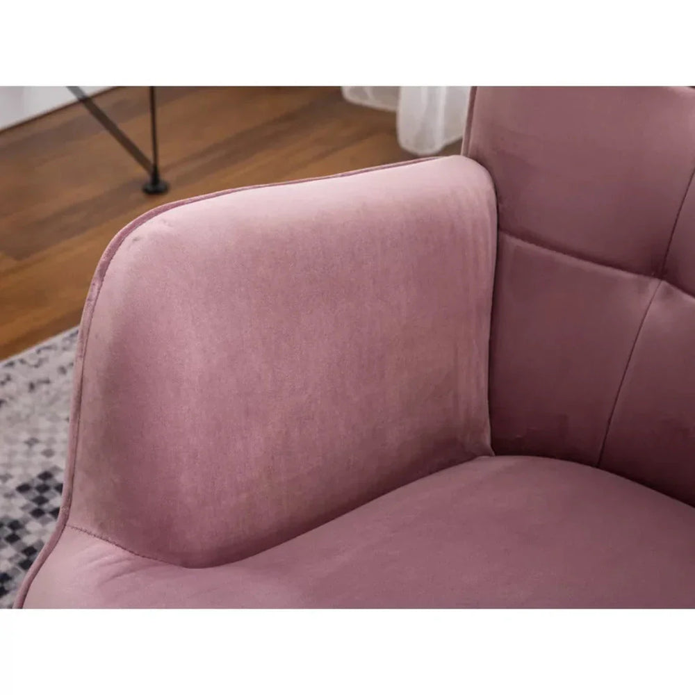 Tufted Curvy Long Back Peach Lounge Chair With Ottoman - All India Decor