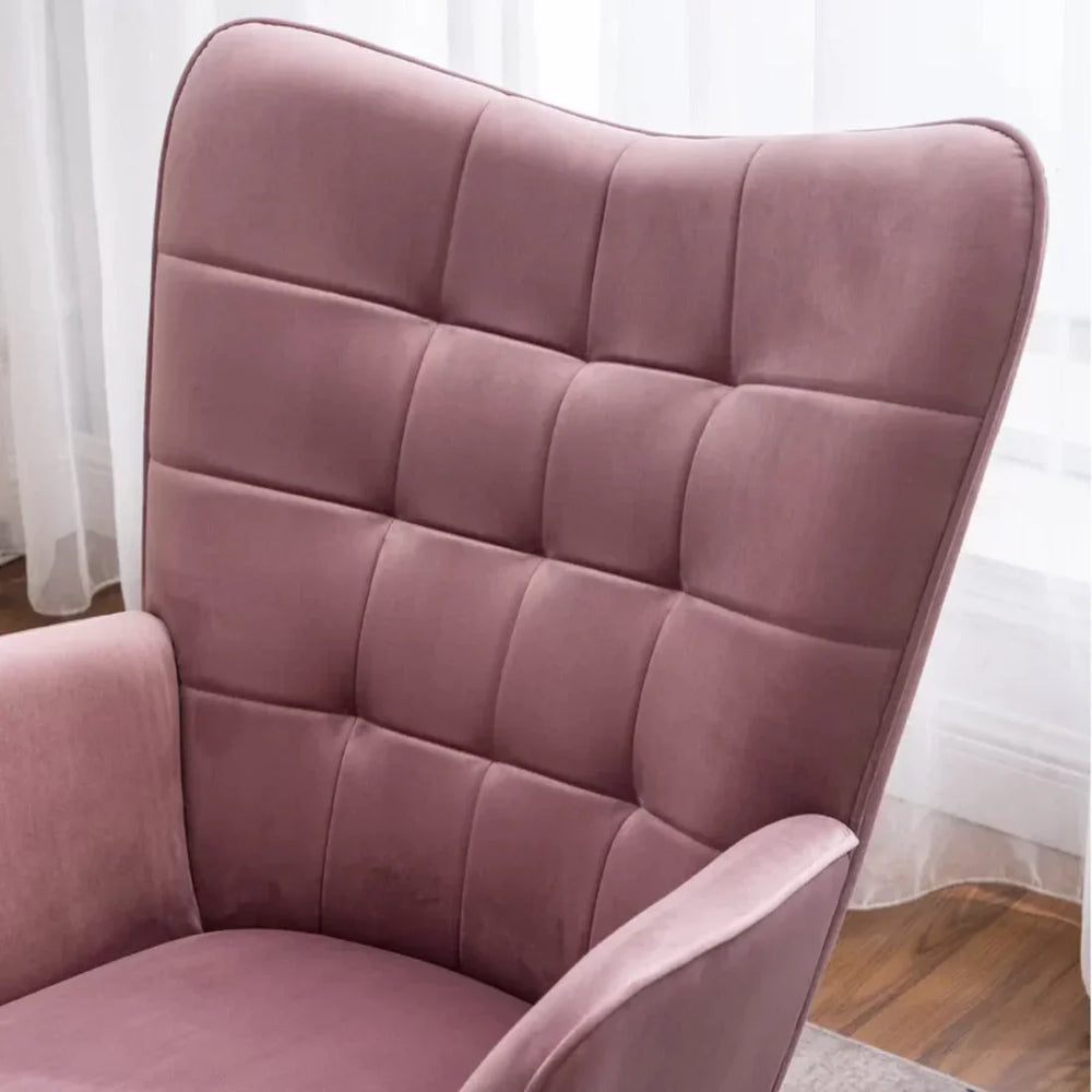 Tufted Curvy Long Back Peach Lounge Chair With Ottoman - All India Decor
