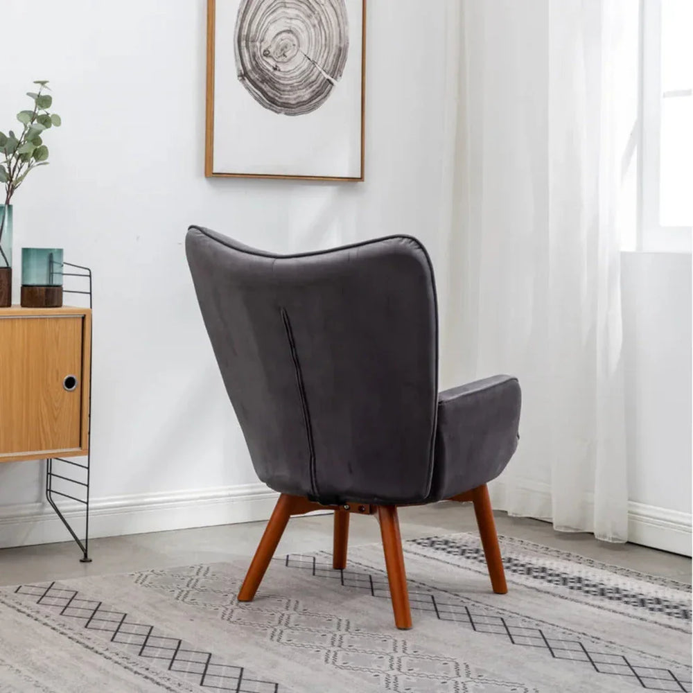 Tufted Curvy Long Back Grey Lounge Chair With Ottoman - All India Decor