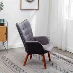 Tufted Curvy Long Back Grey Lounge Chair With Ottoman - All India Decor