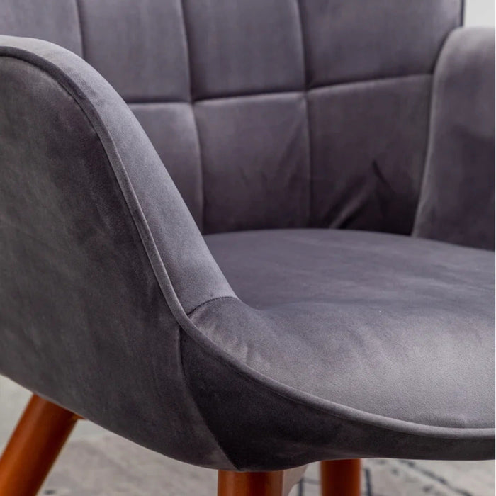 Tufted Curvy Long Back Grey Lounge Chair With Ottoman