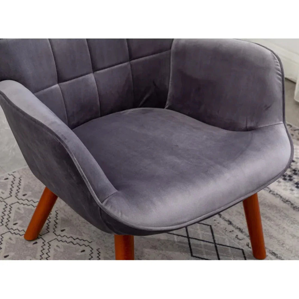 Tufted Curvy Long Back Grey Lounge Chair With Ottoman - All India Decor