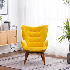 Tufted Curvy Long Back Yellow Lounge Chair With Ottoman - All India Decor