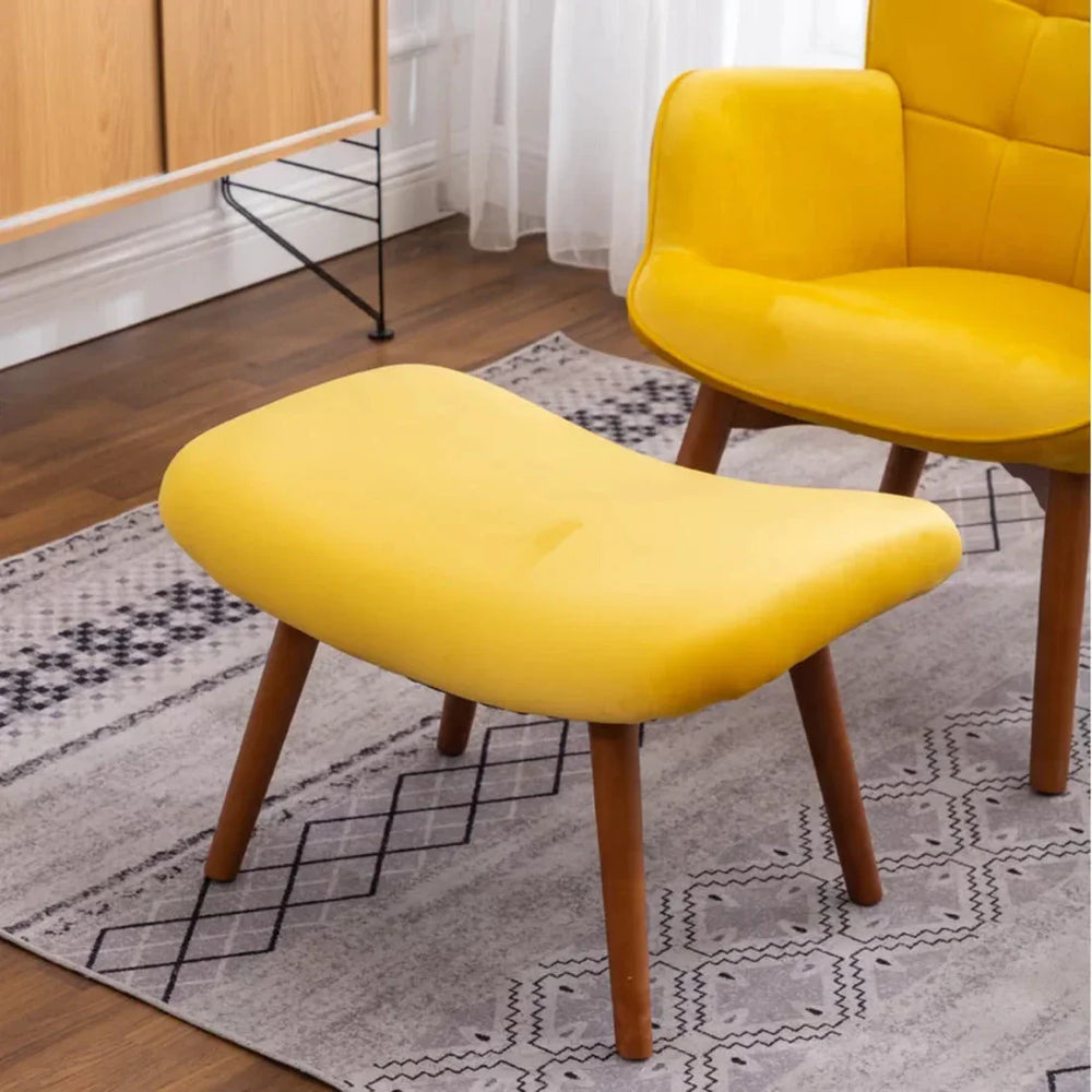 Tufted Curvy Long Back Yellow Lounge Chair With Ottoman - All India Decor