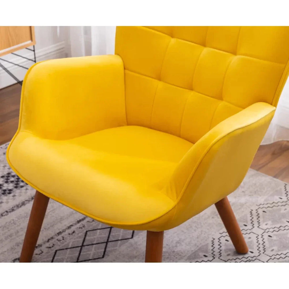 Tufted Curvy Long Back Yellow Lounge Chair With Ottoman - All India Decor