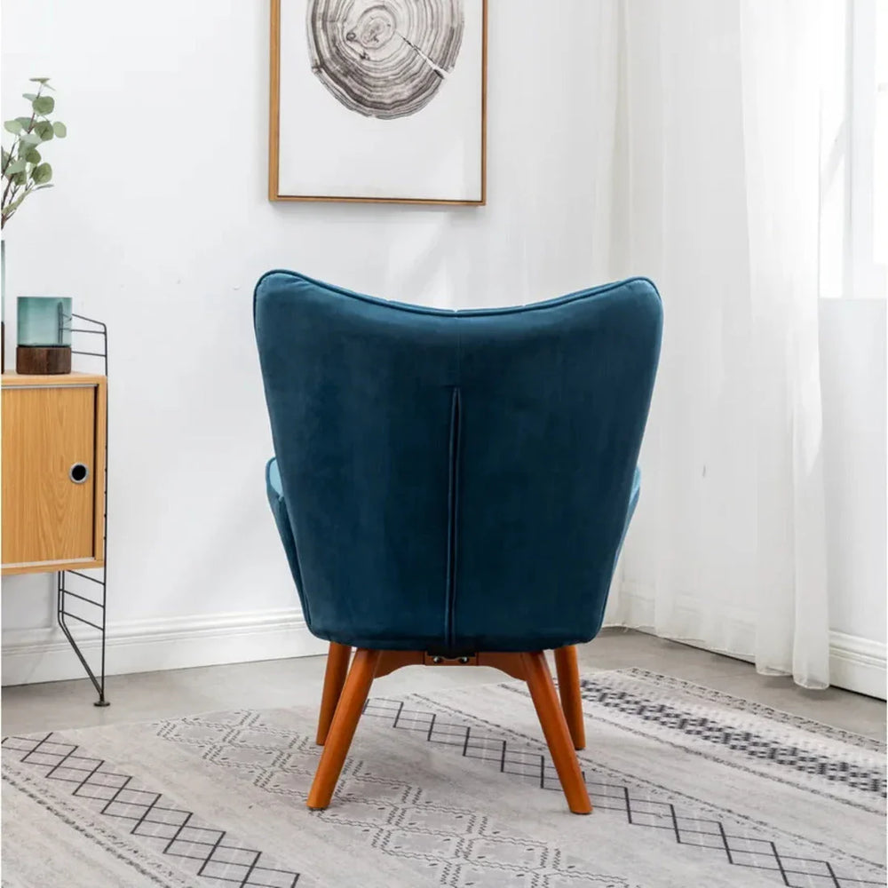 Tufted Curvy Long Back Sea Green Lounge Chair With Ottoman - All India Decor