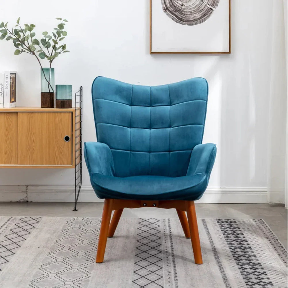 Tufted Curvy Long Back Sea Green Lounge Chair With Ottoman - All India Decor