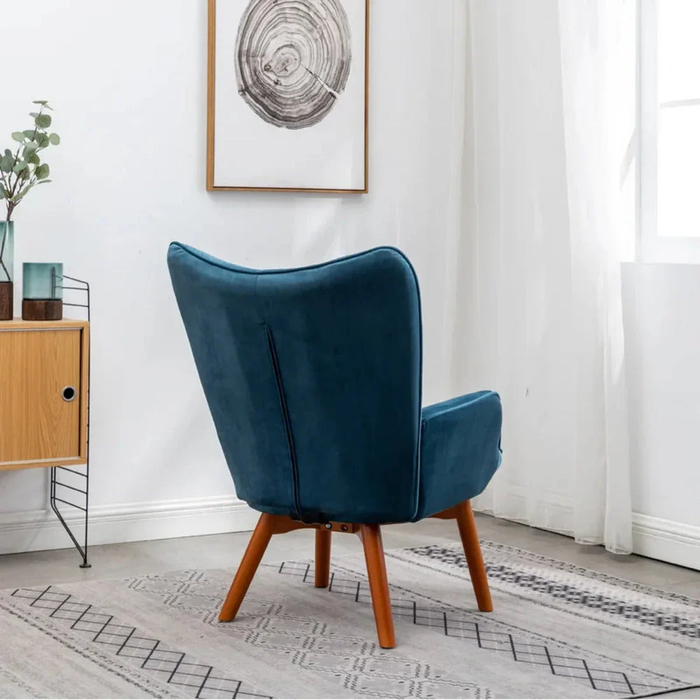 Tufted Curvy Long Back Sea Green Lounge Chair With Ottoman - All India Decor
